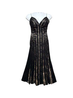 Vtg Jovani Black Silk Lace Illusion Panels Evening Gown 10 Art Deco Satin Ribbon